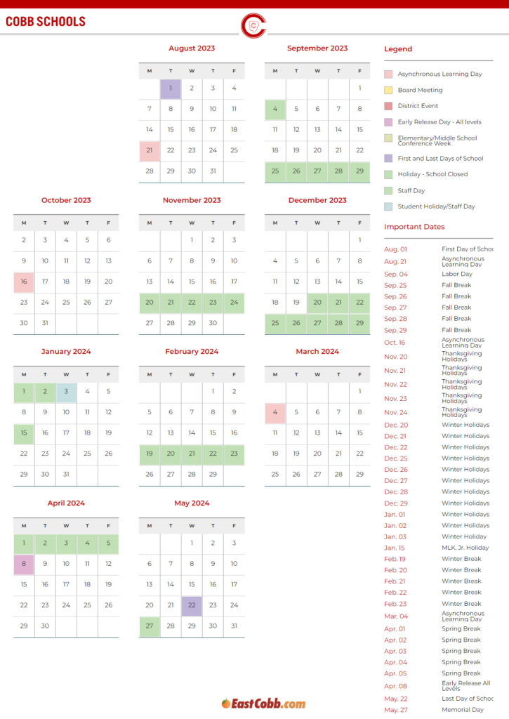 East Cobb School Calendar 20232024