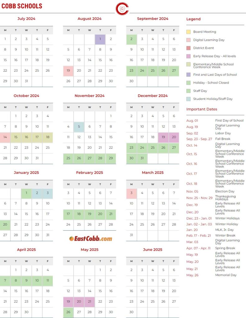 East Cobb School Calendar 20242025